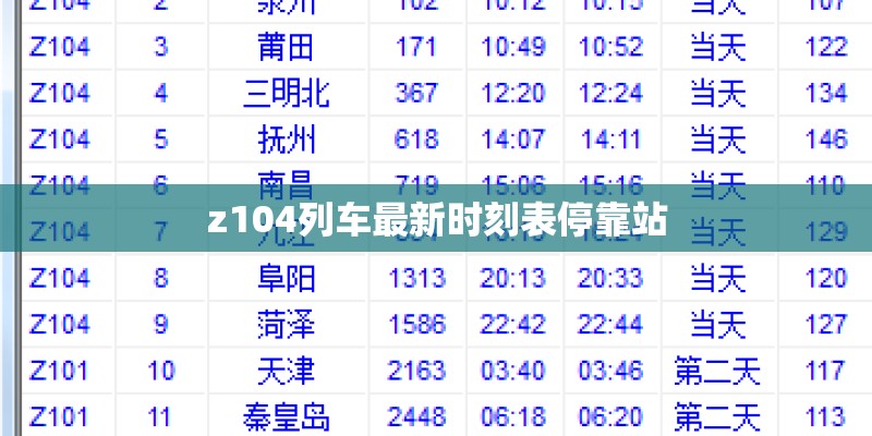 z104列车最新时刻表停靠站
