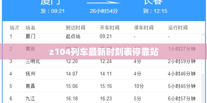 z104列车最新时刻表停靠站