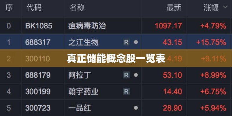 真正储能概念股一览表
