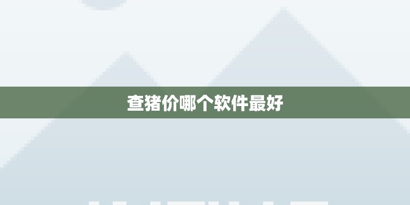 查猪价哪个软件最好