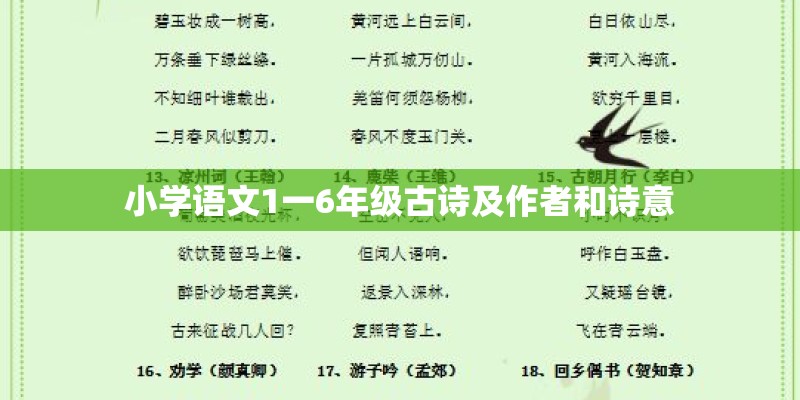 小学语文1一6年级古诗及作者和诗意