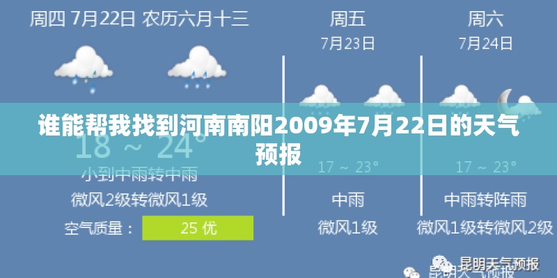 谁能帮我找到河南南阳2009年7月22日的天气预报