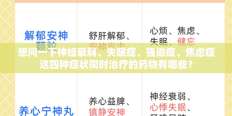 想问一下神经衰弱、失眠症、强迫症、焦虑症这四种症状同时治疗的药物有哪些？